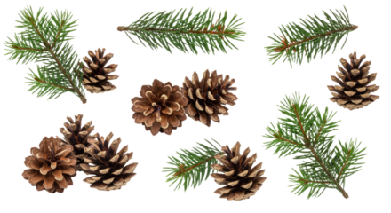 Pine cones and evergreen branches isolated on white background 2.