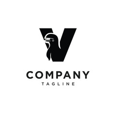 Letter V Umbrellabird Logo Icon Vector