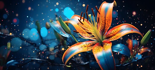 Pointillist grunge design of lily with abstract dotted pattern,generative AI