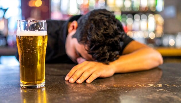 man heavy drinking beer until passed out