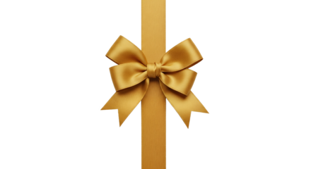 Elegant Golden Ribbon Bow Decoration on White Background