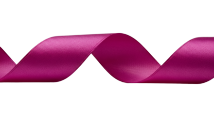 Elegant Magenta Satin Ribbon Curled and Flowing on a Pure White Background, Ideal for Gift Wrapping, Celebrations, and Decorative Design Elements with Ample Copy Space