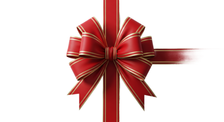 Elegant Red Gift Bow with Gold Trim on Clean White Background, Perfect for Festive Celebrations, Holiday Season, Special Occasions, and Premium Present Wrapping Designs and Promotions