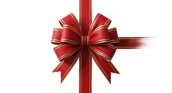 Elegant Red Gift Bow with Gold Trim on Clean White Background, Perfect for Festive Celebrations, Holiday Season, Special Occasions, and Premium Present Wrapping Designs and Promotions