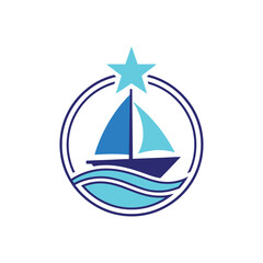 focused on main subject sailing boat emblem with star and waves.