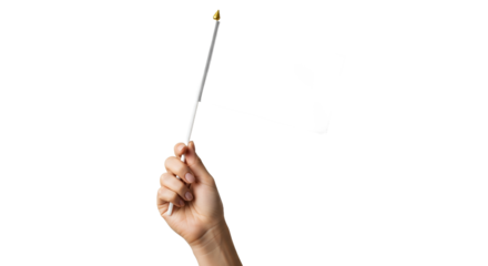 Flag held by a hand, isolated on white, blank surface, waving, white flag.