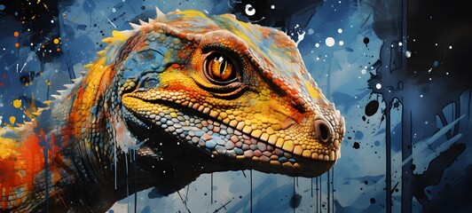 Pointillist grunge design of Velociraptor with abstract dotted pattern,,generative AI