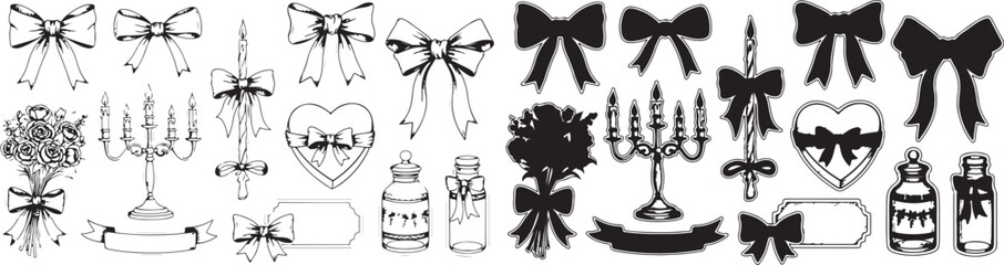 Collection of vintage gothic ornate decorative elements and ornaments for design and craft projects