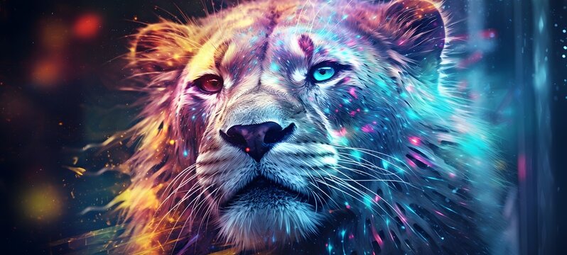 Pointillist grunge design of liger dryad with abstract dotted pattern,generative AI