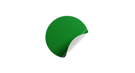 Green Circular Sticker Mockup with a Peeled Corner on a Clean White Background, Offering Customizable Blank Space for Branding, Product Labeling, or Promotional Design. Editable Adhesive Tag Temp