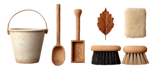 Isolated Wooden Tools and Items on Transparent Background for Creative Projects
