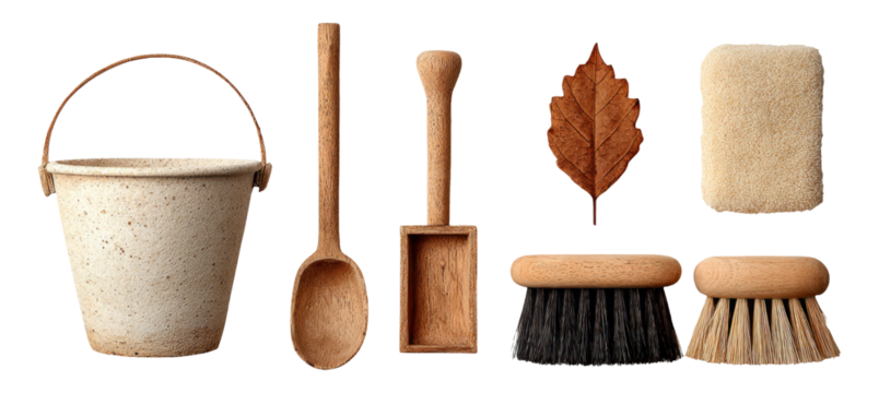 Isolated Wooden Tools and Items on Transparent Background for Creative Projects