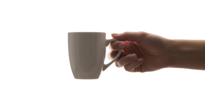 Hand Holding a Coffee Mug, Isolated on White Background