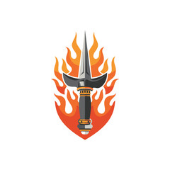 A detailed illustration of a dagger engulfed in flames, a symbol of power and danger.