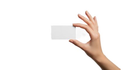 Hand Holding Blank Business Card Mockup on White Background