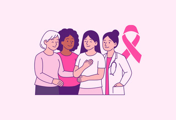 Vector illustration for Breast Cancer Awareness. Pink ribbon, women’s health, and hope concept