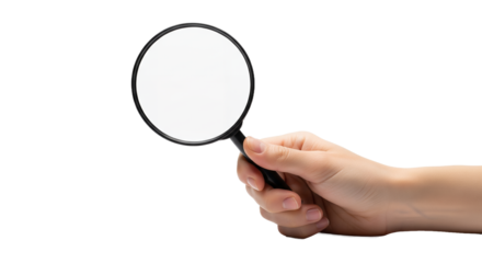 Hand Holding Magnifying Glass Examining White Space for Research or Investigation