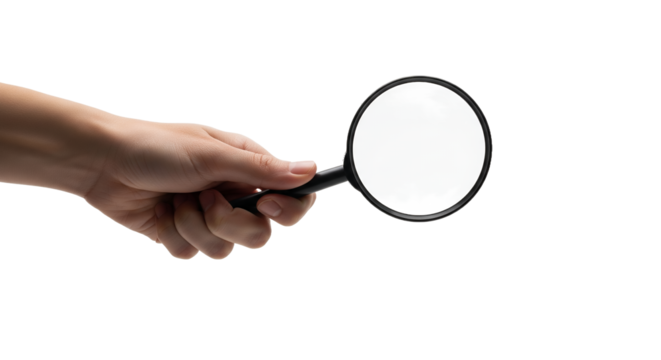 Hand Holding Magnifying Glass for Close Examination or Research