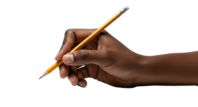 Hand Holding Yellow Pencil Ready to Write on Blank White Background with Copy Space, Perfect for Education, Learning, Creativity, and Office Themes