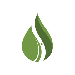 A stylized green leaf design with a white curved line and a small dot, representing nature.