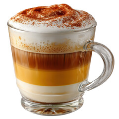 cappuccino coffee isolated on a transparent background, delicious cappuccino coffee drink in glass cup hot beverage, for cafe, coffee shop, menu, PNG	
