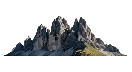 Isolated Majestic Rugged Mountain Peaks with Green Slopes on White Background, Dramatic Alpine Landscape Cutout for Design and Compositing, Nature and Adventure Concept Backdrop Element
