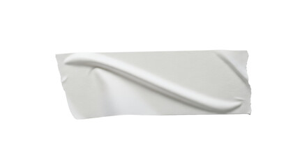 Naklejka premium Isolated White Adhesive Tape Strip with Wrinkled Texture and Torn Edges on a Bright White Background. Realistic Blank Sticky Label Element for Mockups, Branding, Temporary Fixes, and Creative Des