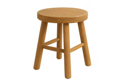 Wooden round backless stool, light natural oak furniture
