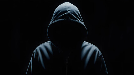 Mysterious figure cloaked in shadow, their identity obscured by a dark hooded jacket, creating an aura of intrigue and suspense.