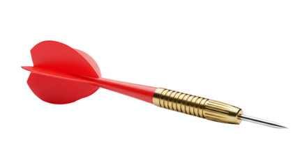 Modern Red Dart with Golden Barrel and Sharp Silver Tip Isolated on Clean White Background, Symbolizing Precision, Aim, Strategy, Success, and Competitive Achievement.