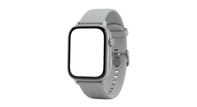 Modern Gray Smartwatch with Blank White Screen Mockup on Clean Background, Customizable Wearable Technology for Digital App UI and Product Display, Isolated Gadget for Design Projects - Powered by Adobe