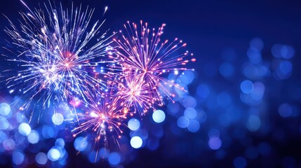 Fototapeta premium Vibrant Fireworks Exploding in a Night Sky Celebration, Perfect for Festive Events and Celebrations