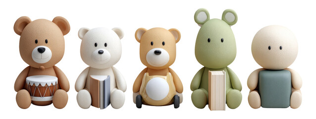 Obraz premium Charming Collection of Cute Bear Figurines in Diverse Colors and Simple Styles