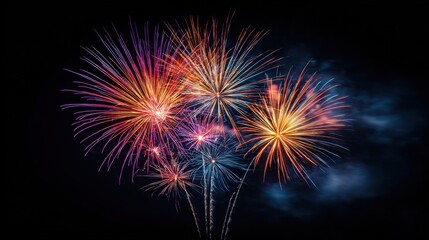 Vibrant Fireworks Display Illuminating the Night Sky, Celebrating Special Occasions and Festive Events