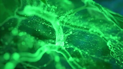 Abstract digital representation of vibrant green energy particles flowing through an intricate, glowing botanical network graphic, technologyconcept, futuretech - Powered by Adobe