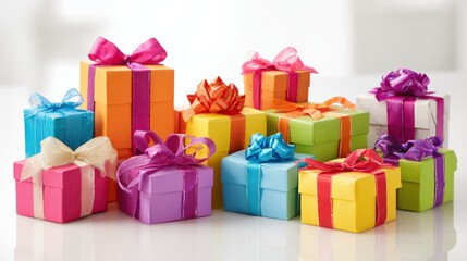 Colorful Gift Boxes with Bows, A Festive Display for Celebrations and Special Occasions