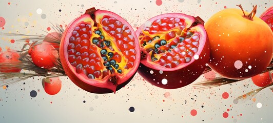 Pointillist grunge design of Miracle fruit with abstract dotted pattern ,generative AI