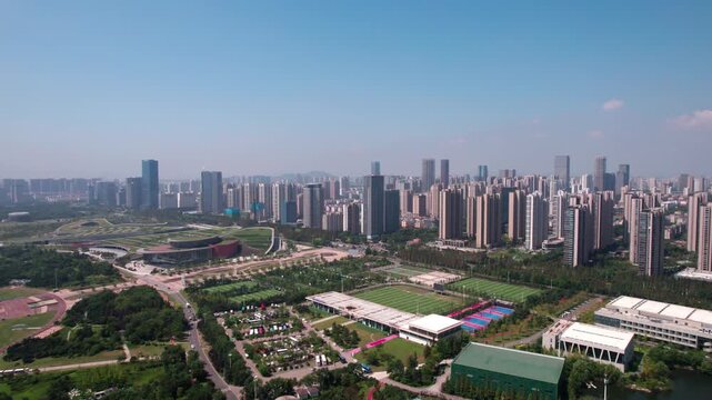 Aerial view of Rizhao city skyline