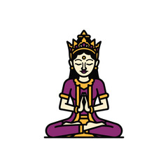 meditative seated figure with serene expression and crown.