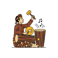 drummer striking drum with mallet and rhythm focused on main musician.