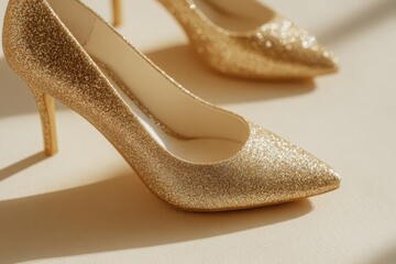 Fototapeta premium Elegant footwear with a sparkle! Shimmering pumps designed for evening glamour and sophisticated style, perfect for special occasions.