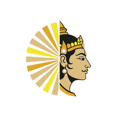 focused on main subject royalty profile with radiant sunburst motif.