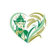 focused on main subject with ornate green deity illustration heart motif.