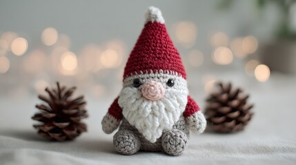 Handmade Crochet Christmas Gnome with Pinecones, Festive Holiday Decoration, Perfect for Seasonal Crafts and Gift Giving