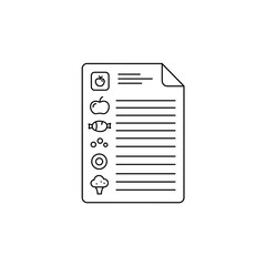 Food shopping list with icons of fruits and sweets on white background  