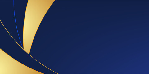 Elegant navy blue background with curved golden ribbon accents. Luxurious and modern abstract design perfect for invitations, certificates, business cards, and premium branding. vector Eps 10