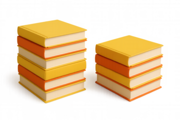 Stacks of yellow and orange hardcover books creating an educational concept background, knowledge and learning