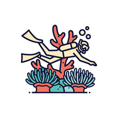 diving scuba diver underwater coral reef illustration with vibrant colors.