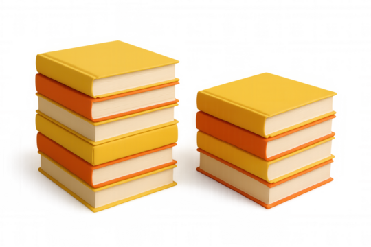 Stacks of yellow and orange hardcover books creating an educational concept background, knowledge and learning