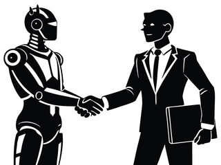Vector art of robot and businessman shaking hands